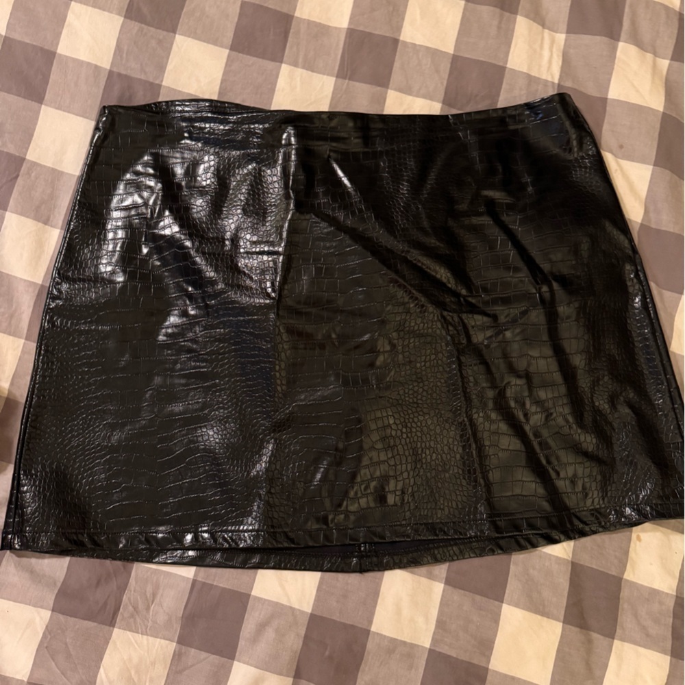 Black Faux Leather Croc Skirt